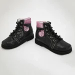 Crne ortopedske cipele za devojčice sa zmijskom kožom i roze šljokicama