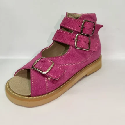 Prevrnuta koža roze sandala sa 3 kaiša - Ortopedija Una