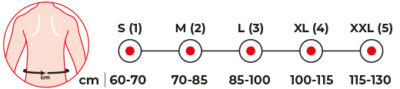 Tabela veličina za V131 elastični lumbosakralni mider – S do XXL