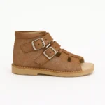 Braon šljokičasta sandala za devojčice sa 3 kaiša - Ortopedija Una, pogled bočno